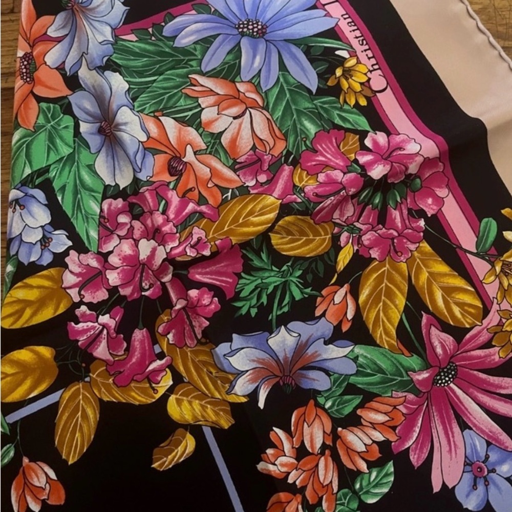 Dior Floral Silk Scarf in Black, Pink, Orange, Blue, Green - Picture 3 of 6